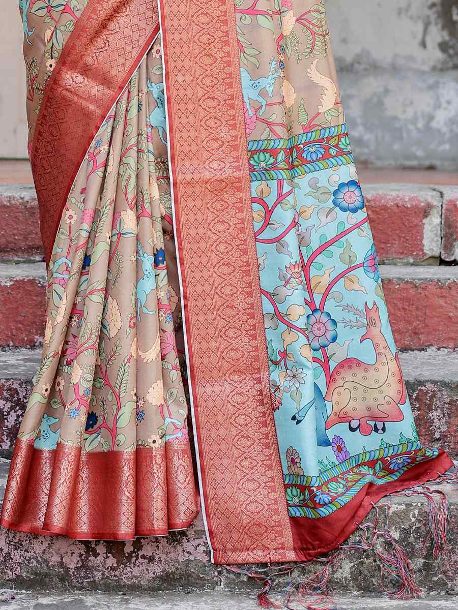 Red Tussar Silk Zari Handwoven Printed Casual Reception Festival Wedding Fancy Heavy Border Saree