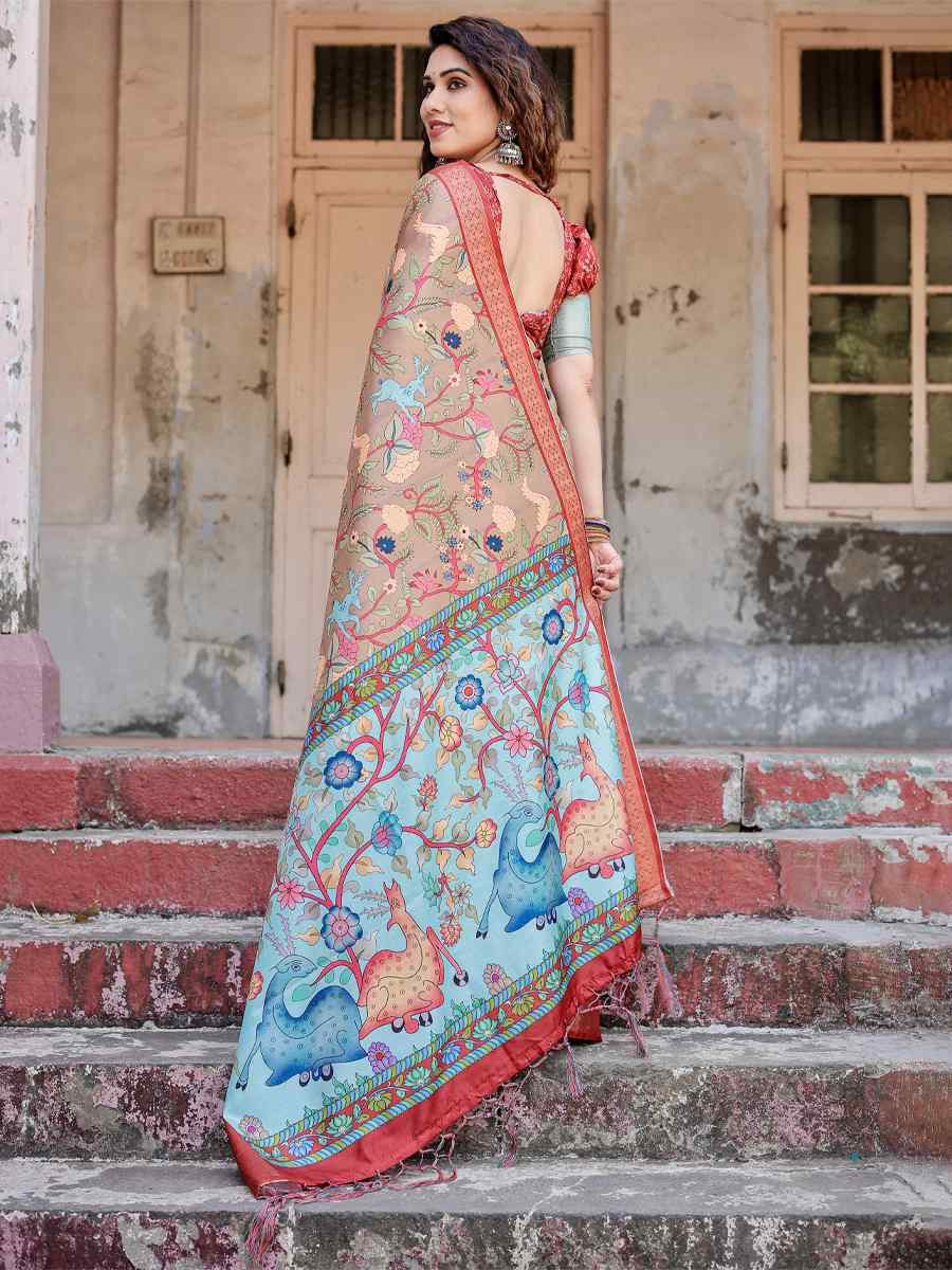 Red Tussar Silk Zari Handwoven Printed Casual Reception Festival Wedding Fancy Heavy Border Saree