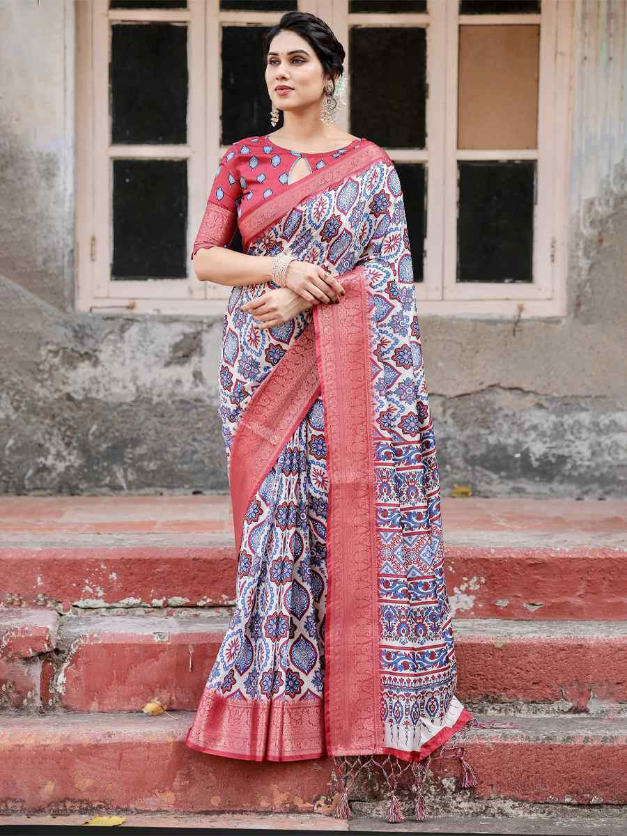 Red Tussar Silk Zari Handwoven Printed Casual Reception Festival Wedding Fancy Heavy Border Saree