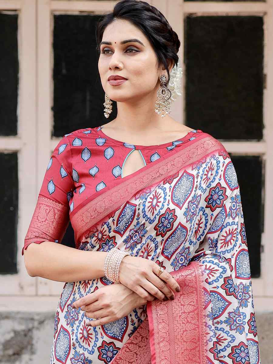 Red Tussar Silk Zari Handwoven Printed Casual Reception Festival Wedding Fancy Heavy Border Saree