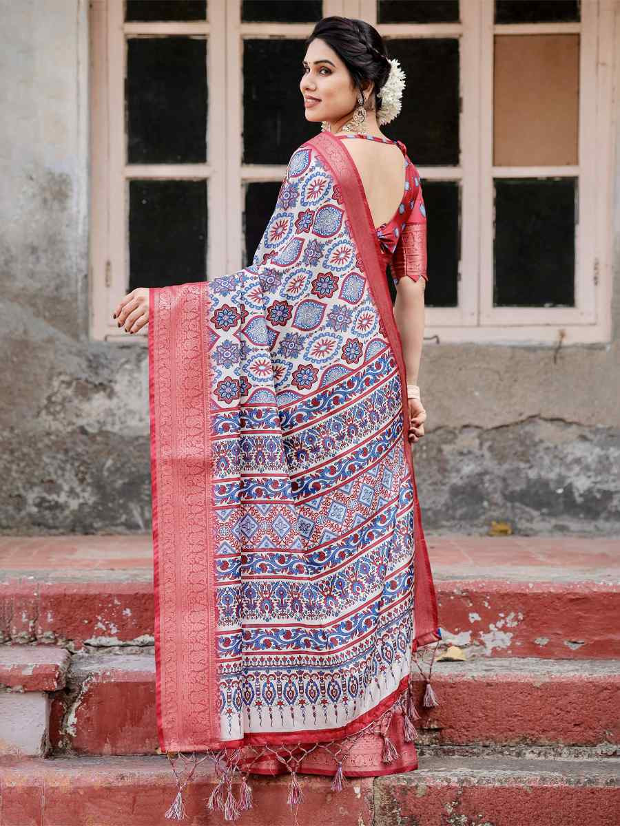 Red Tussar Silk Zari Handwoven Printed Casual Reception Festival Wedding Fancy Heavy Border Saree