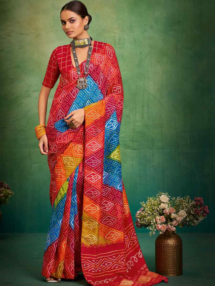 Image of Red Velvet Tussar Silk Printed Causal Reception Festival Wedding Fancy Classic Style Saree