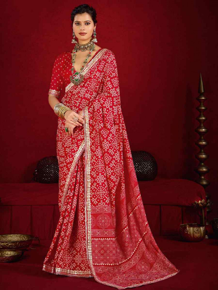 Image of Red Velvet Tussar Silk Printed Embroidery Casual Reception Festival Wedding Fancy Classic Style Sarees