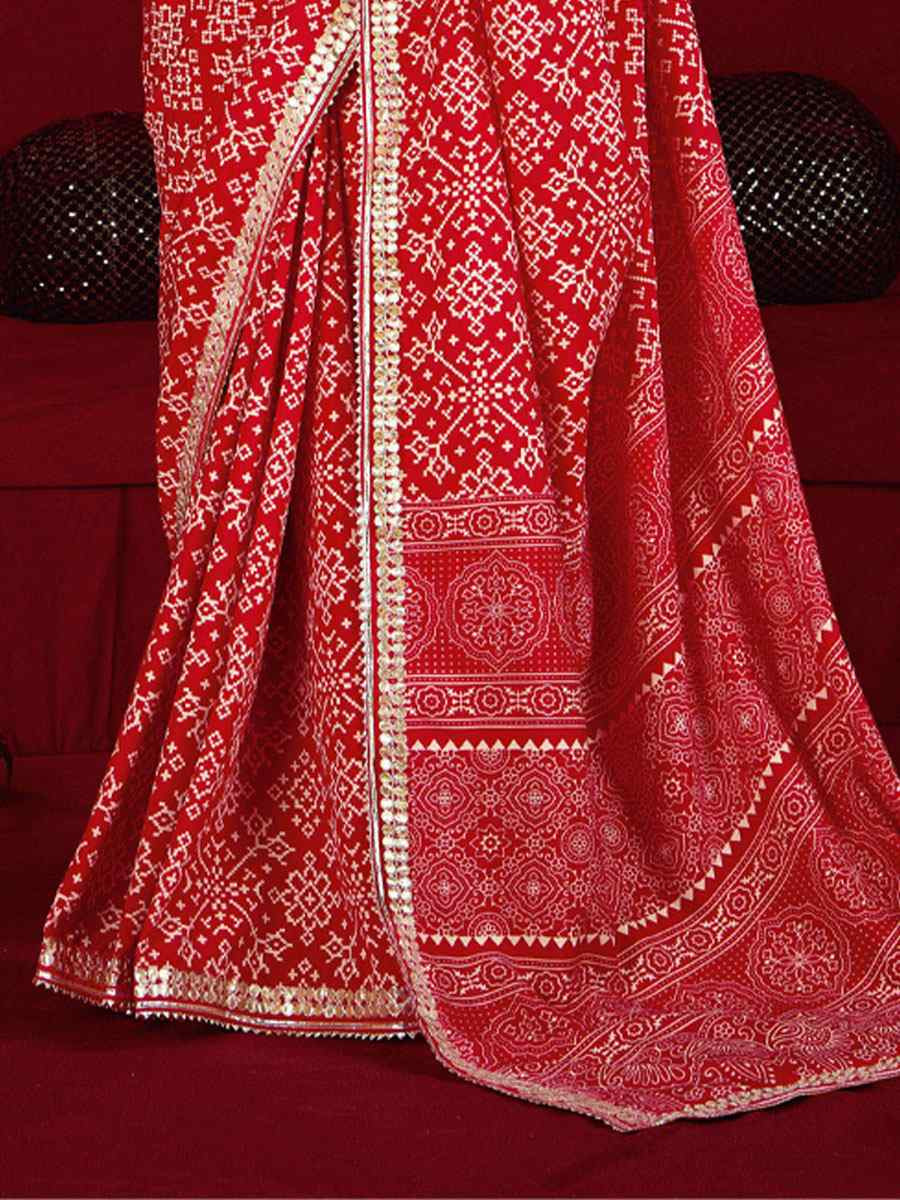Red Velvet Tussar Silk Printed Embroidery Casual Reception Festival Wedding Fancy Classic Style Sarees