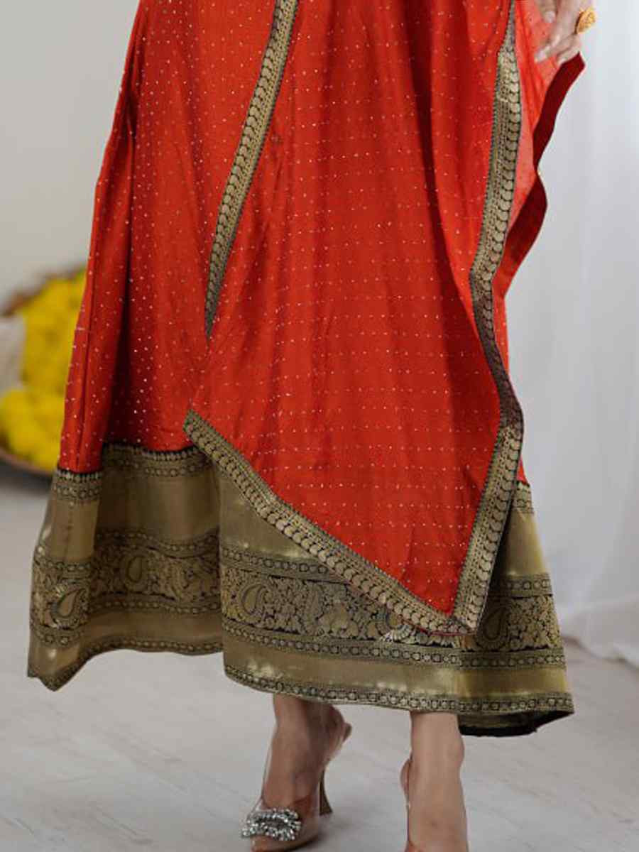 Red Vichitra Silk Embroidered Festival Casual Gown Women Wear