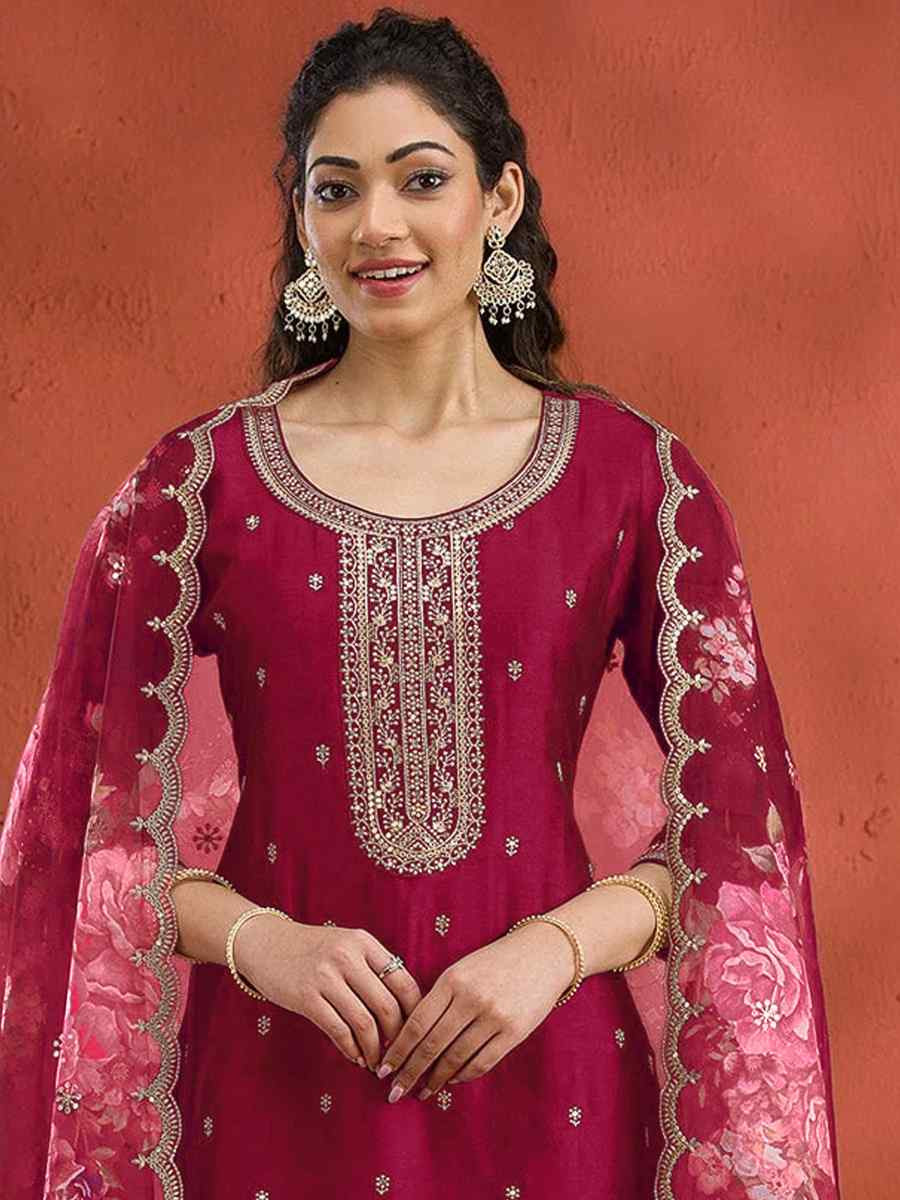 Red Vichitra Silk Embroidered Festival Wedding Pant Salwar Kameez