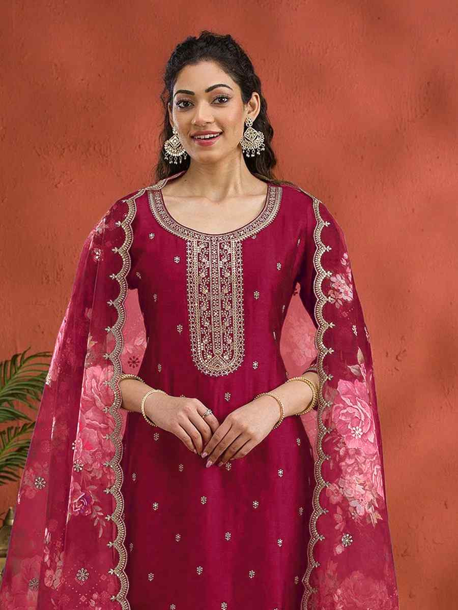 Red Vichitra Silk Embroidered Festival Wedding Pant Salwar Kameez