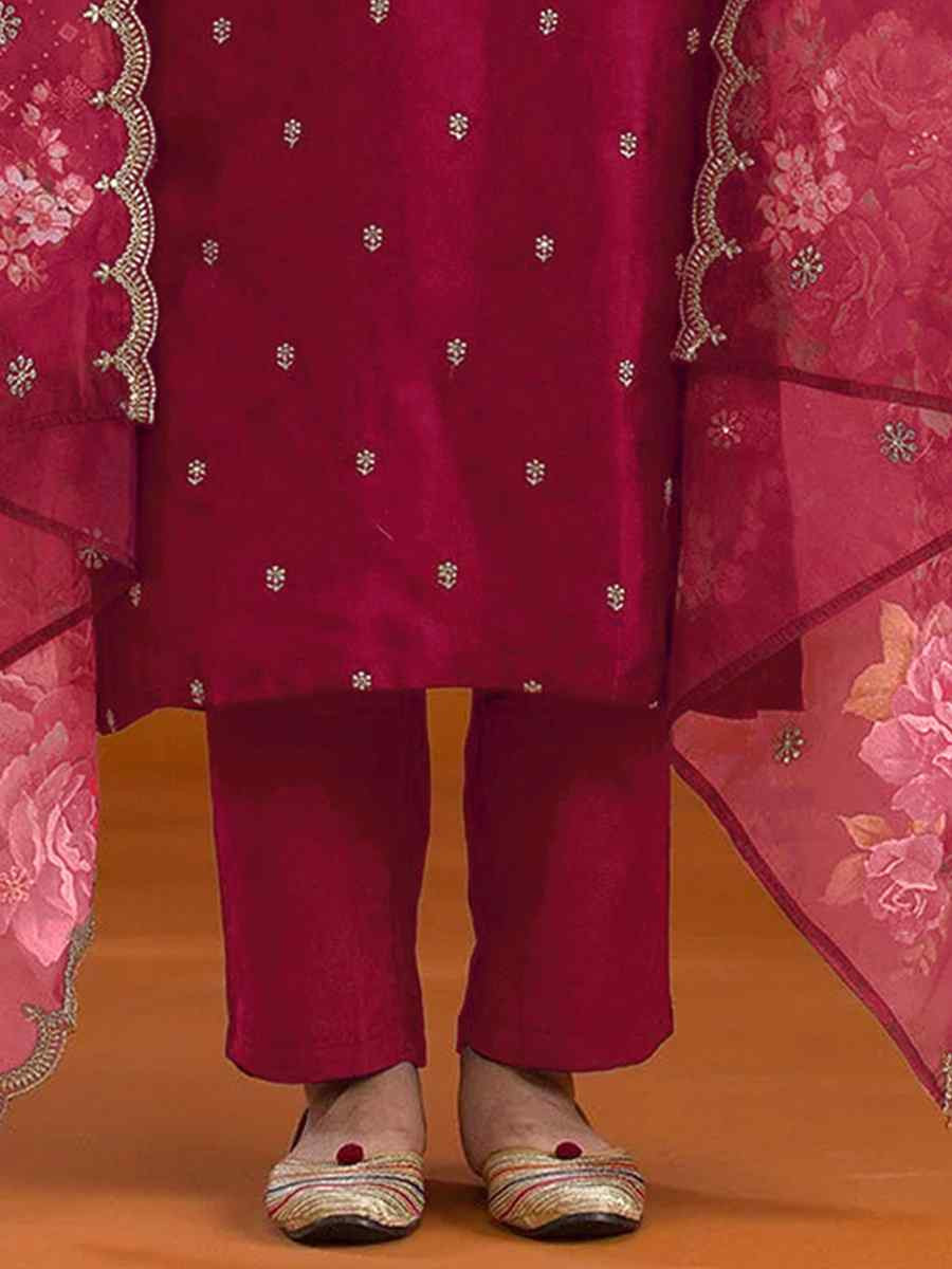 Red Vichitra Silk Embroidered Festival Wedding Pant Salwar Kameez
