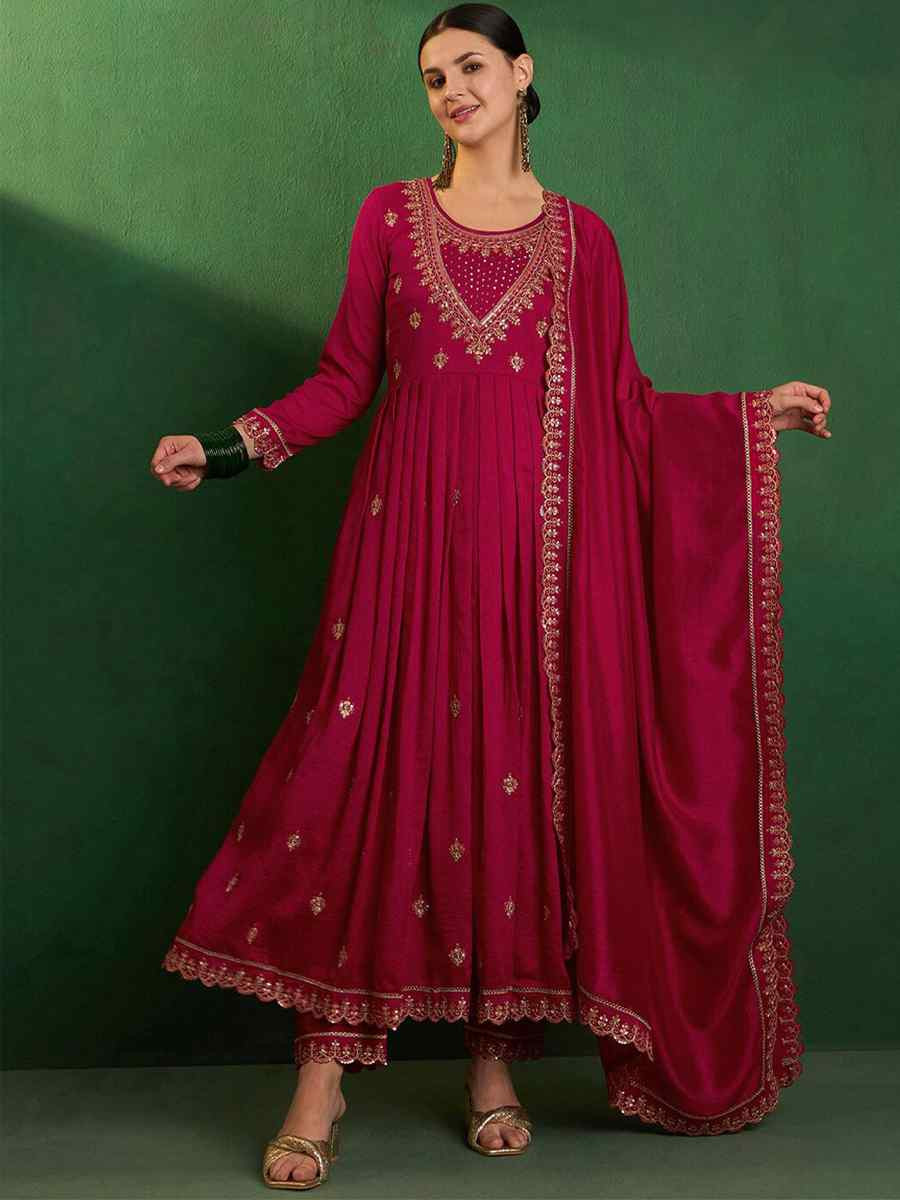 Red Vichitra Silk Embroidered Mehendi Wedding Ready Anarkali Salwar Kameez