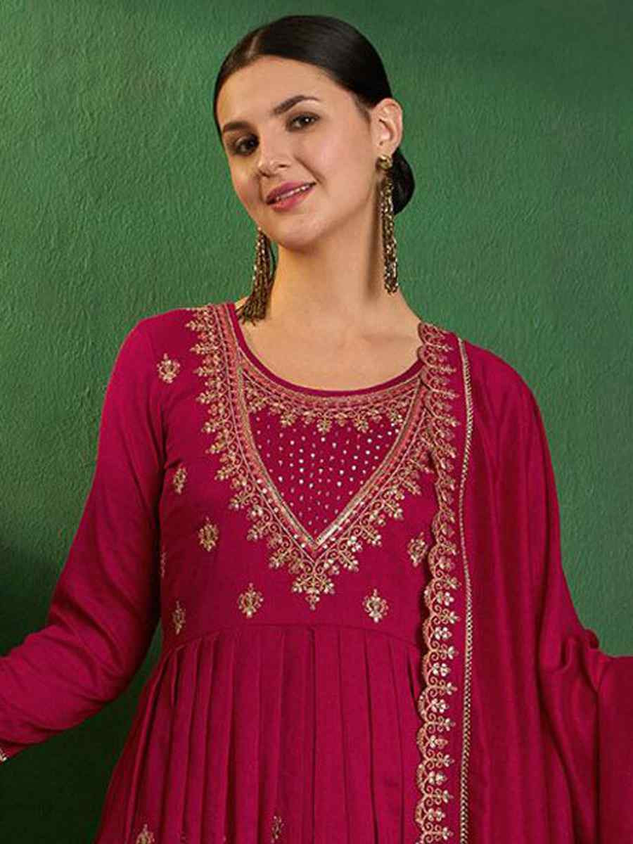 Red Vichitra Silk Embroidered Mehendi Wedding Ready Anarkali Salwar Kameez