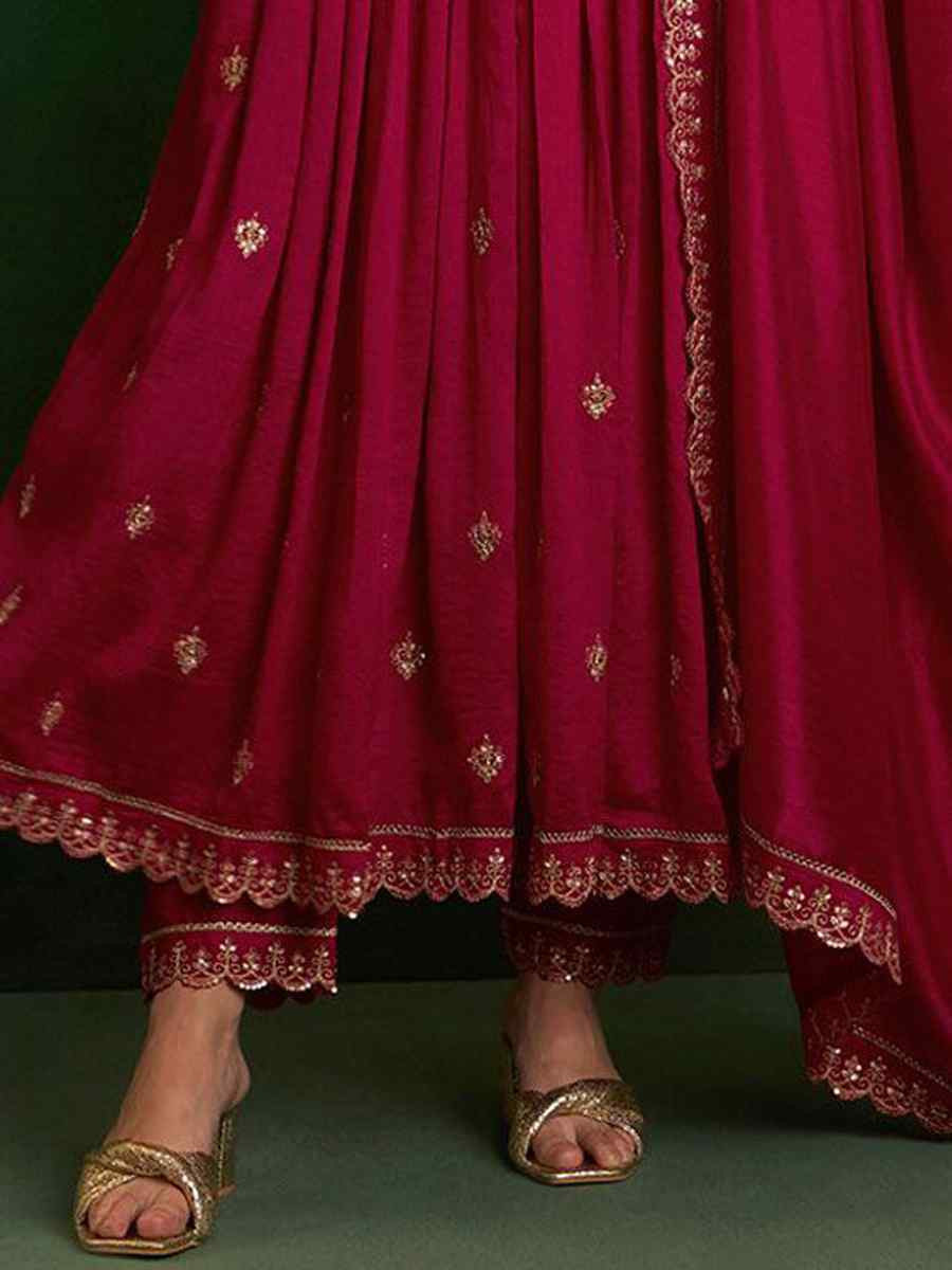 Red Vichitra Silk Embroidered Mehendi Wedding Ready Anarkali Salwar Kameez
