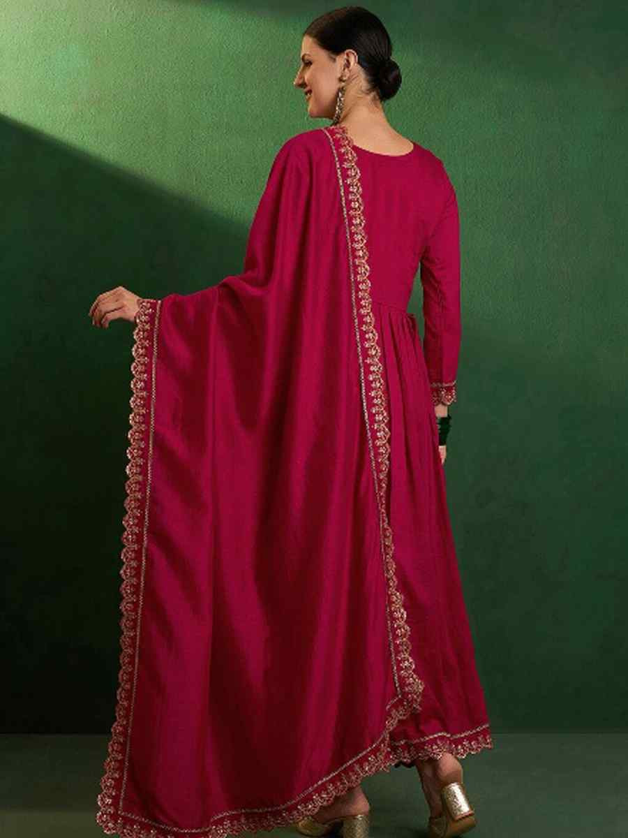 Red Vichitra Silk Embroidered Mehendi Wedding Ready Anarkali Salwar Kameez