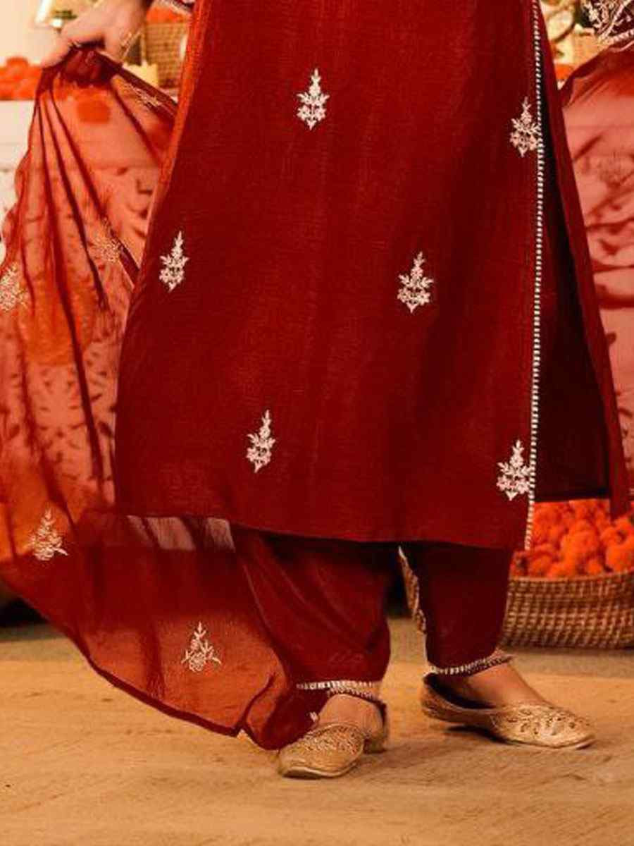 Red Vichitra Silk Embroidery Party Wedding Festival Casual Ready Pant Salwar Kameez