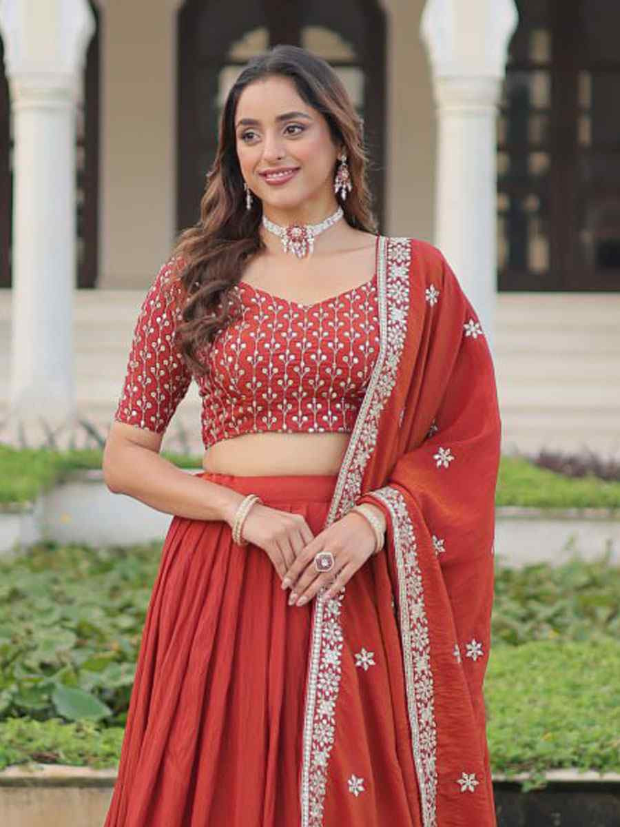 Red Vichitra Silk Embroidery Wedding Reception Festival Heavy Border Lehenga Choli