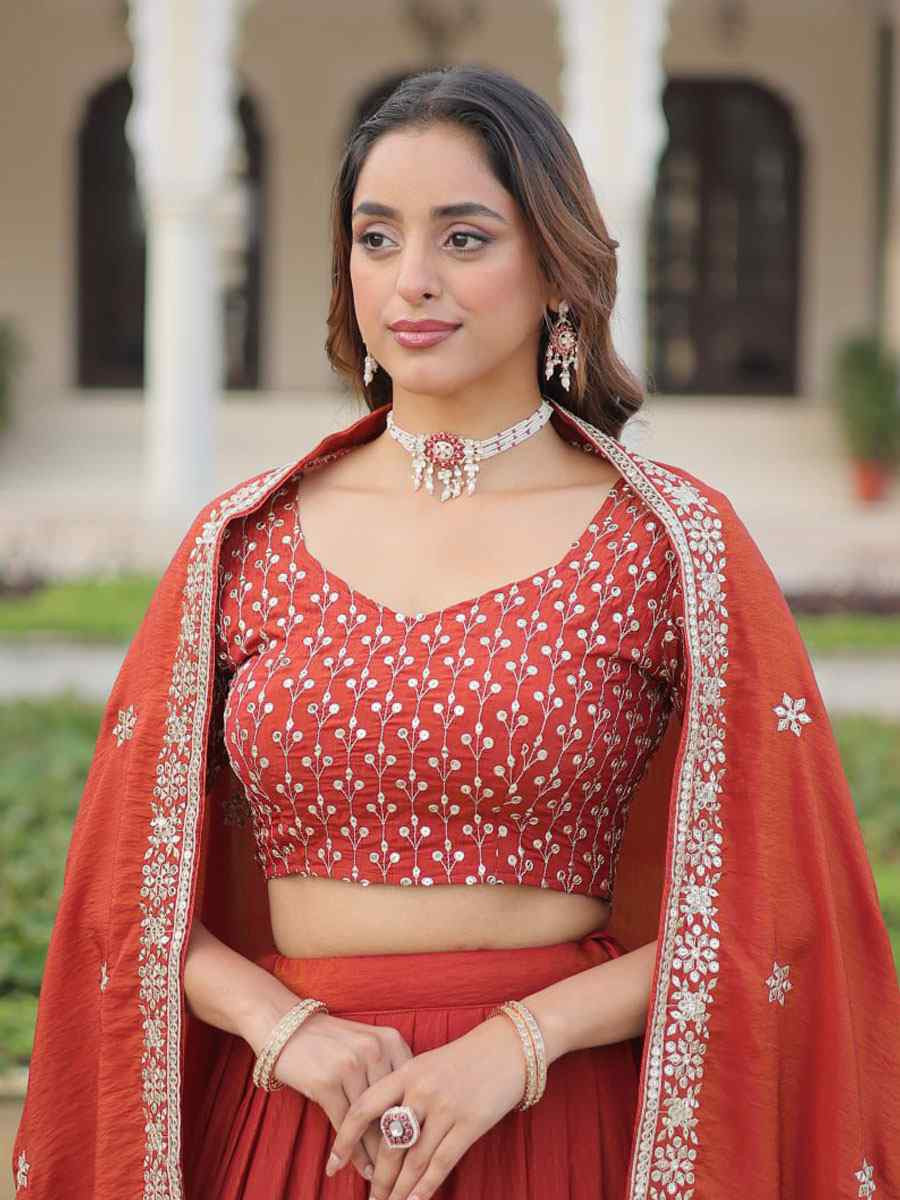 Red Vichitra Silk Embroidery Wedding Reception Festival Heavy Border Lehenga Choli