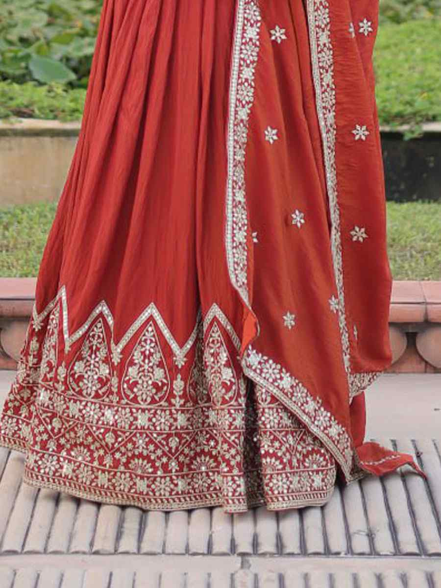 Red Vichitra Silk Embroidery Wedding Reception Festival Heavy Border Lehenga Choli