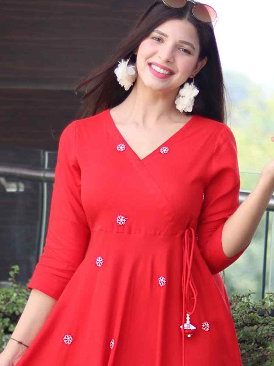 Red Viscose Embroidered Festival Mehendi Ready Anarkali Salwar Kameez