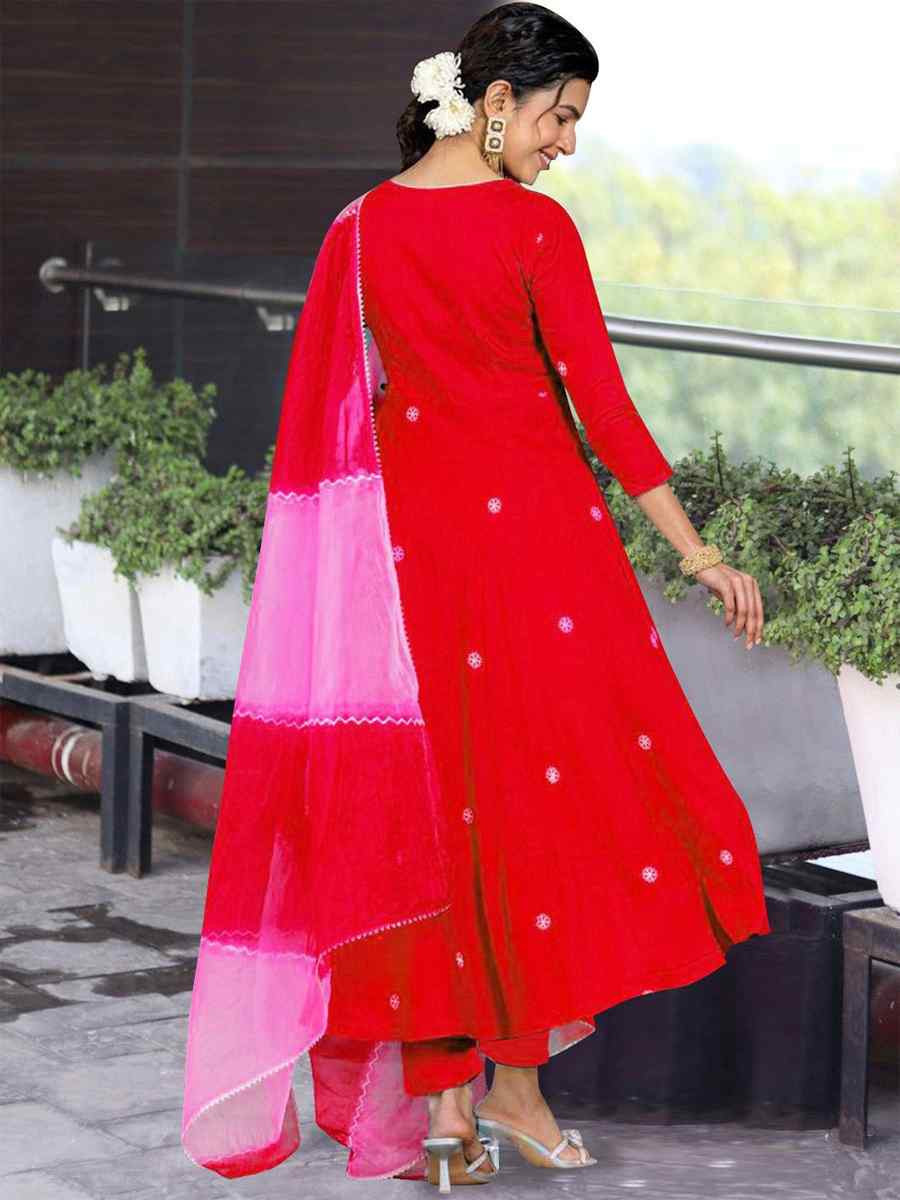 Red Viscose Embroidered Festival Mehendi Ready Anarkali Salwar Kameez