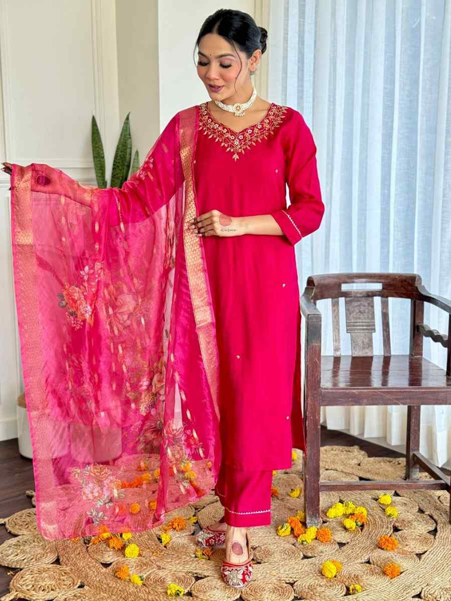 Red Viscose Embroidery Party Wedding Festival Casual Ready Pant Salwar Kameez