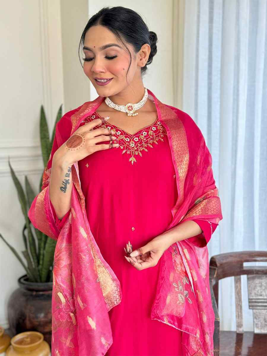 Red Viscose Embroidery Party Wedding Festival Casual Ready Pant Salwar Kameez