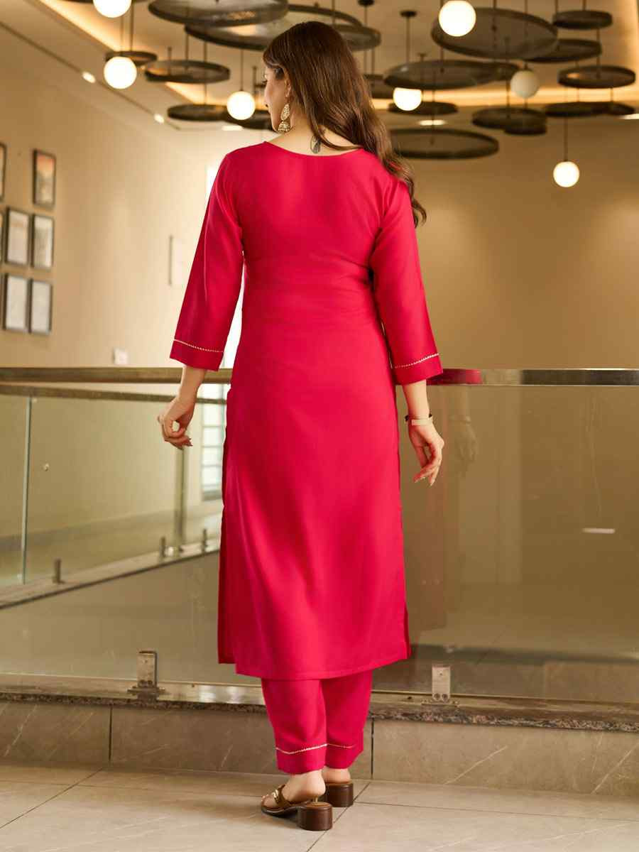 Red Viscose Embroidery Party Wedding Festival Casual Ready Pant Salwar Kameez