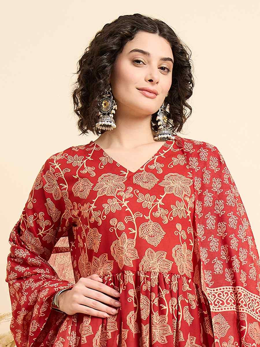 Red Viscose Printed Festival Casual Ready Pant Salwar Kameez