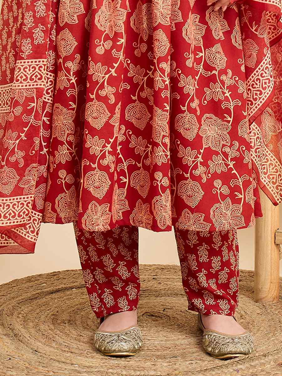 Red Viscose Printed Festival Casual Ready Pant Salwar Kameez