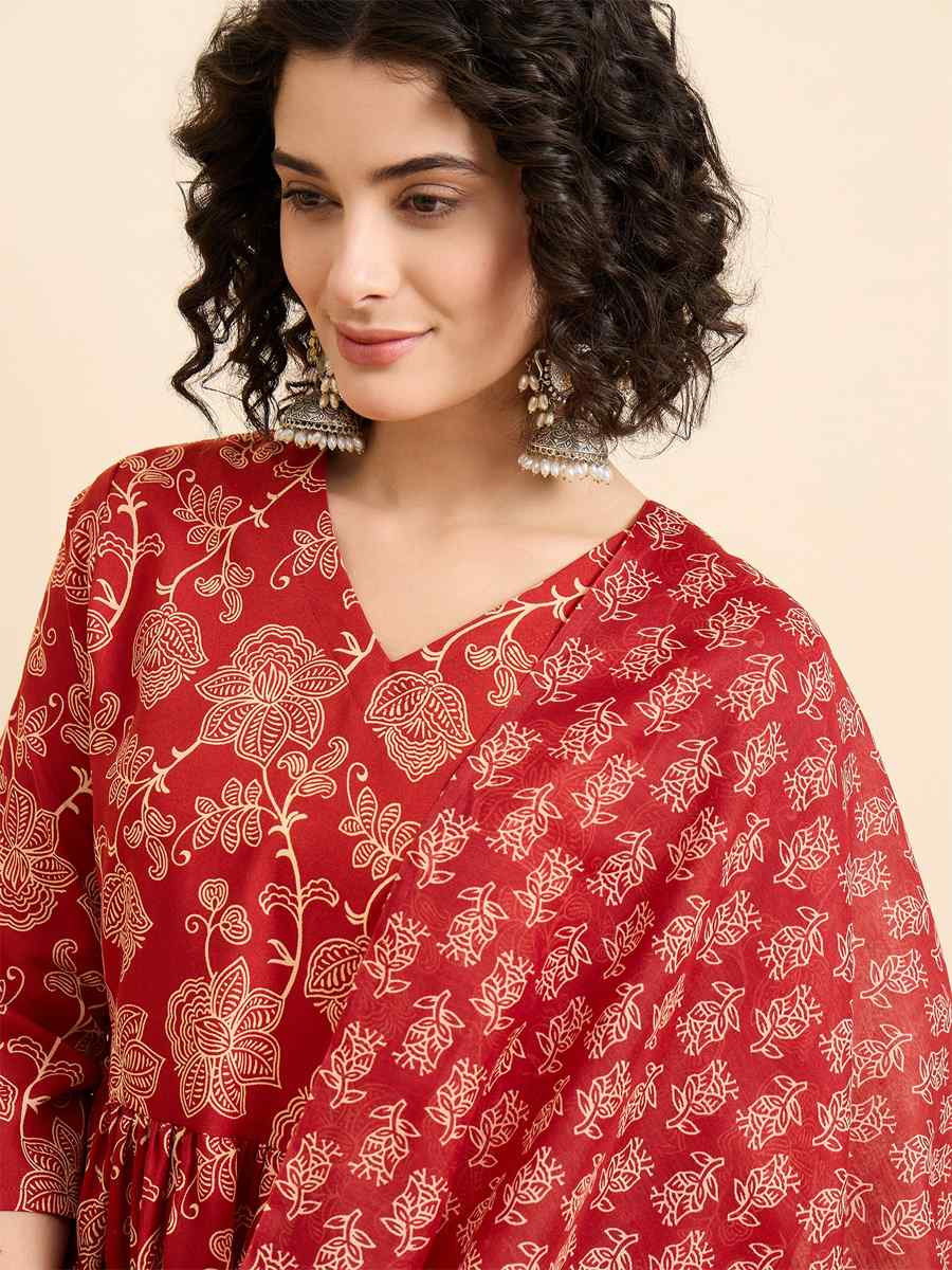 Red Viscose Printed Festival Casual Ready Pant Salwar Kameez