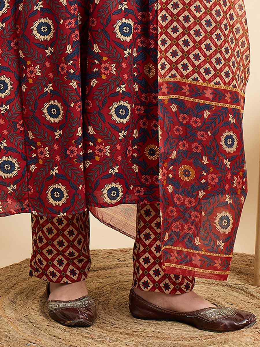 Red Viscose Printed Festival Casual Ready Pant Salwar Kameez