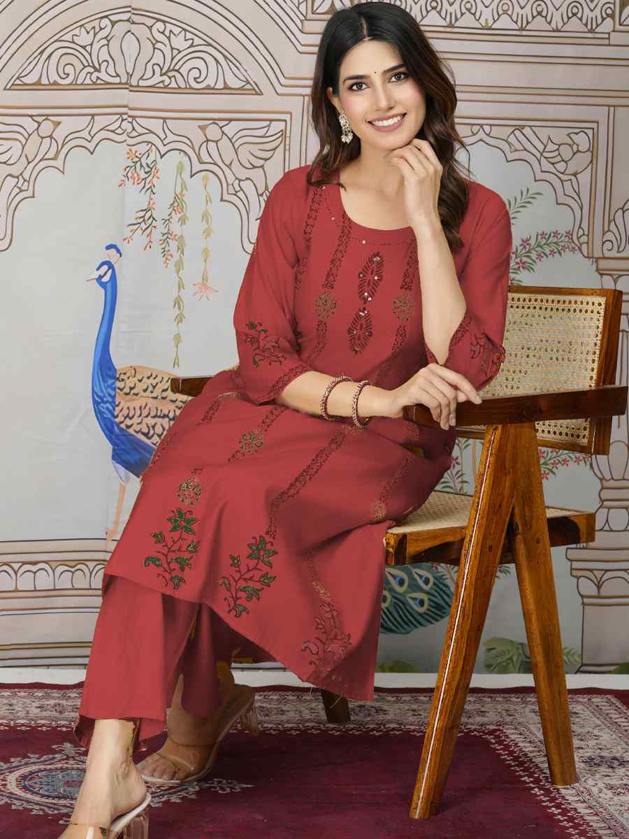 Red Viscose Roman Silk Printed Festival Casual Kurti