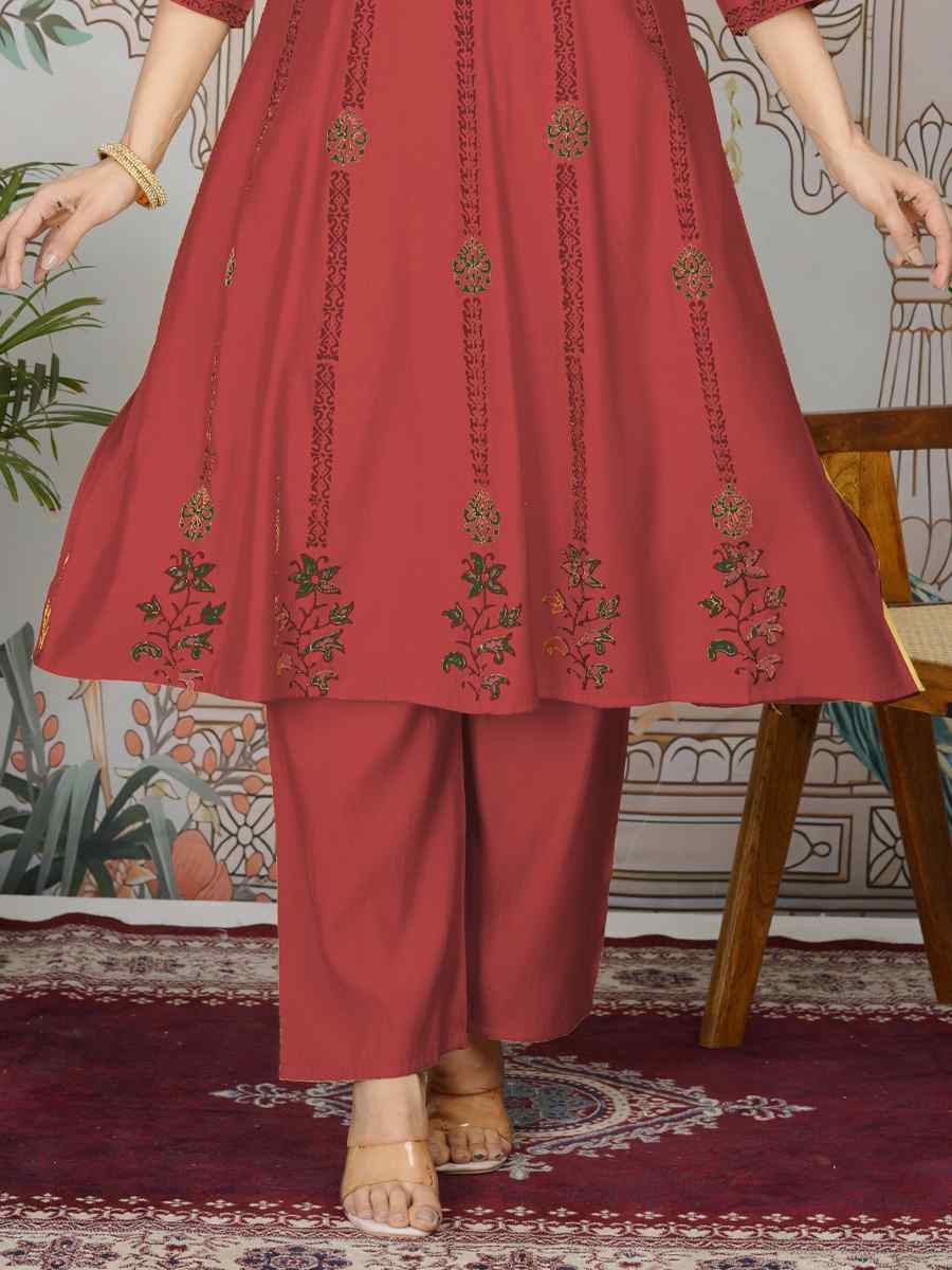Red Viscose Roman Silk Printed Festival Casual Kurti
