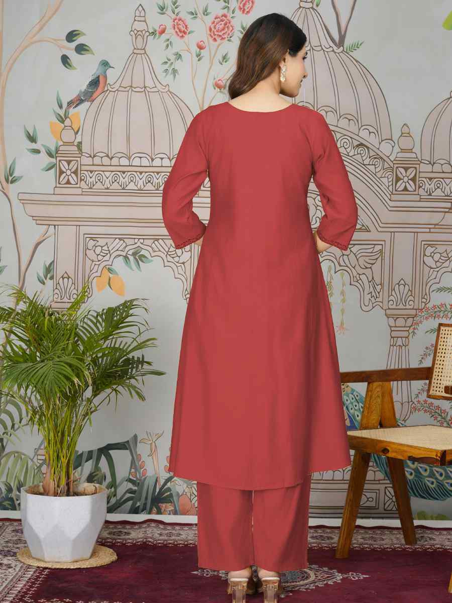 Red Viscose Roman Silk Printed Festival Casual Kurti