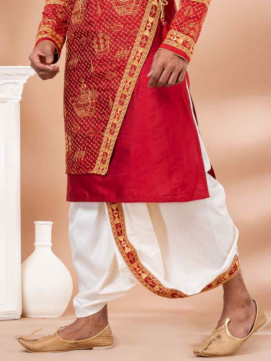 Red Viscose Woven Festival Casual Kurta