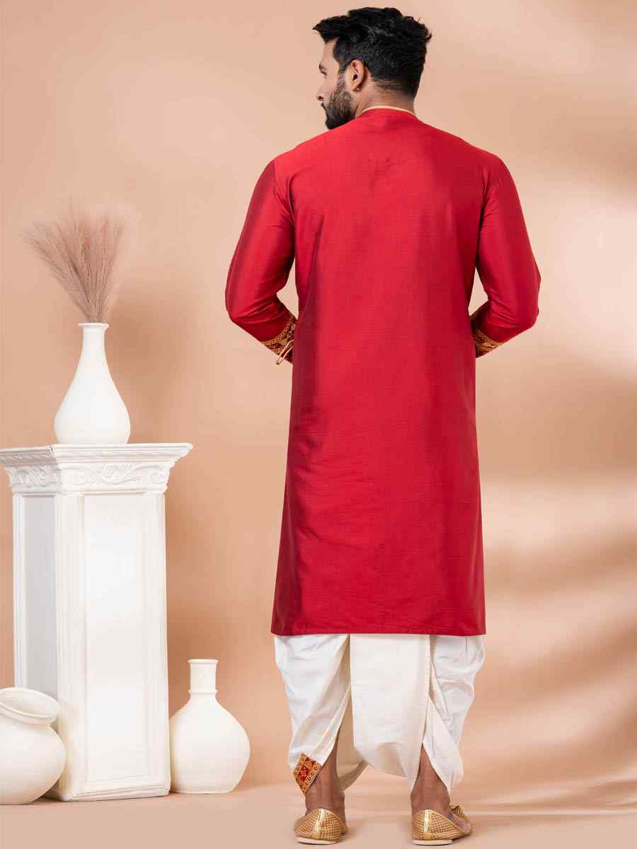 Red Viscose Woven Festival Casual Kurta