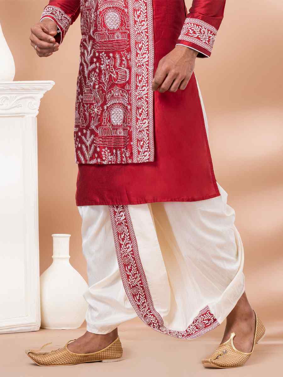 Red Viscose Woven Festival Casual Kurta