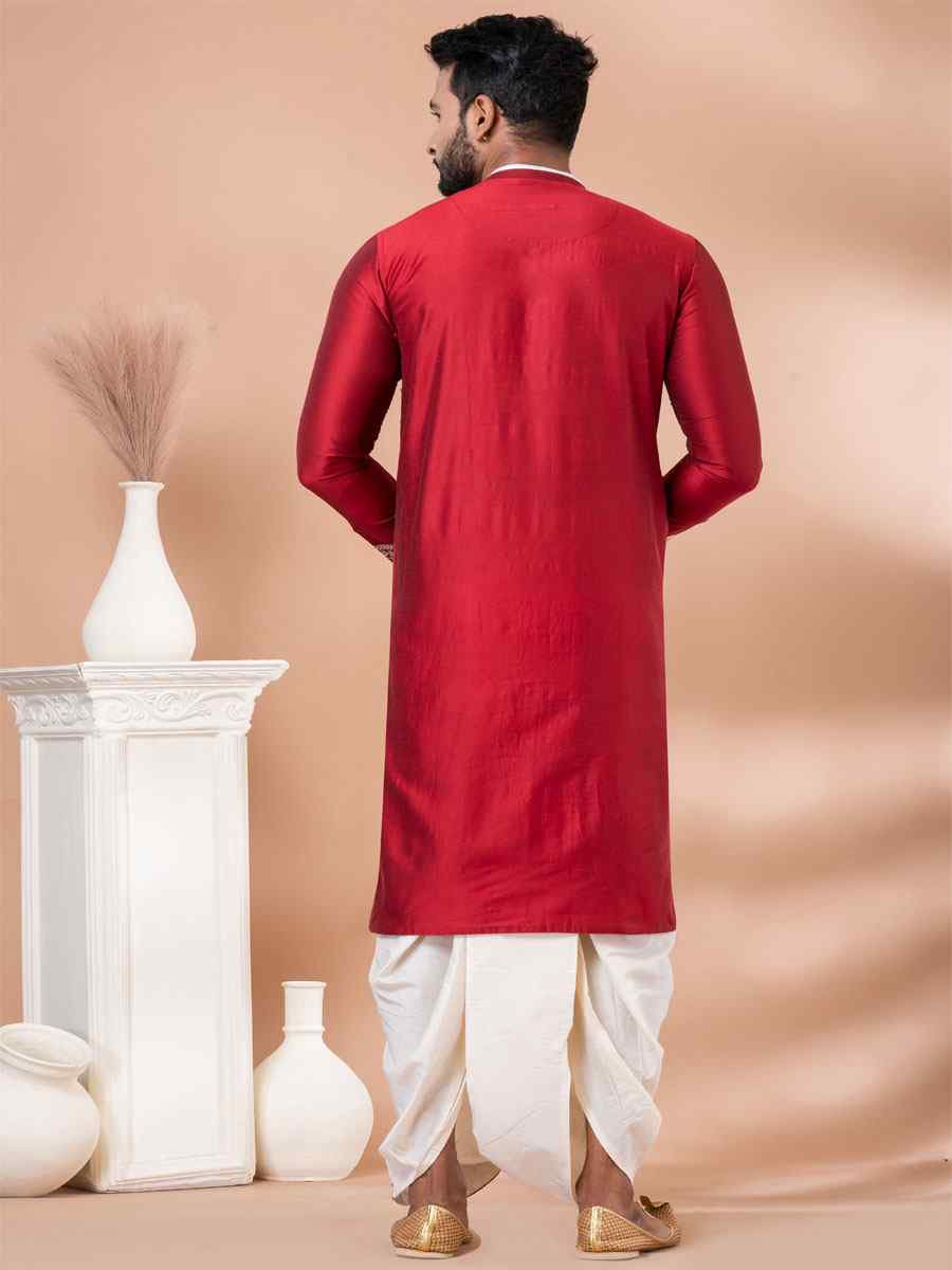 Red Viscose Woven Festival Casual Kurta