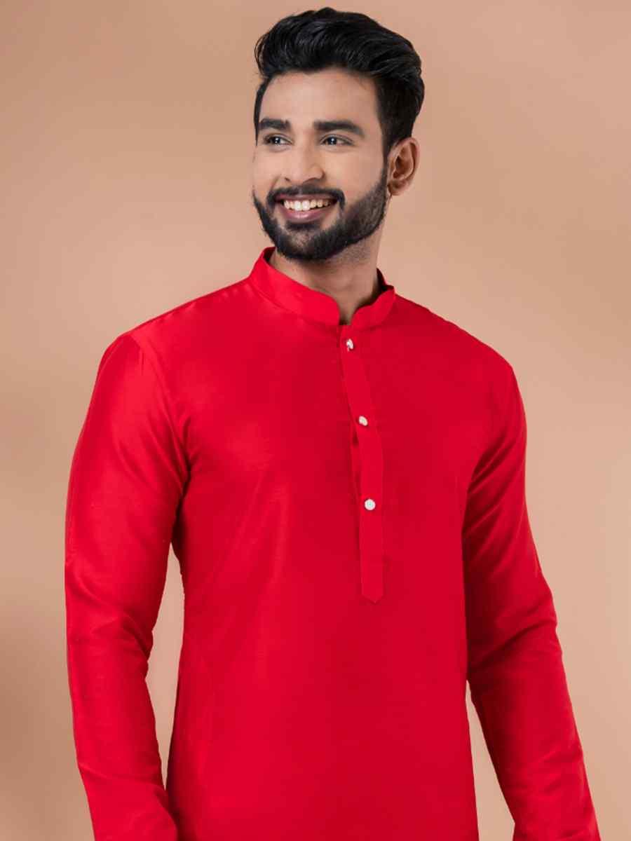 Red Viscose Woven Festival Wedding Kurta