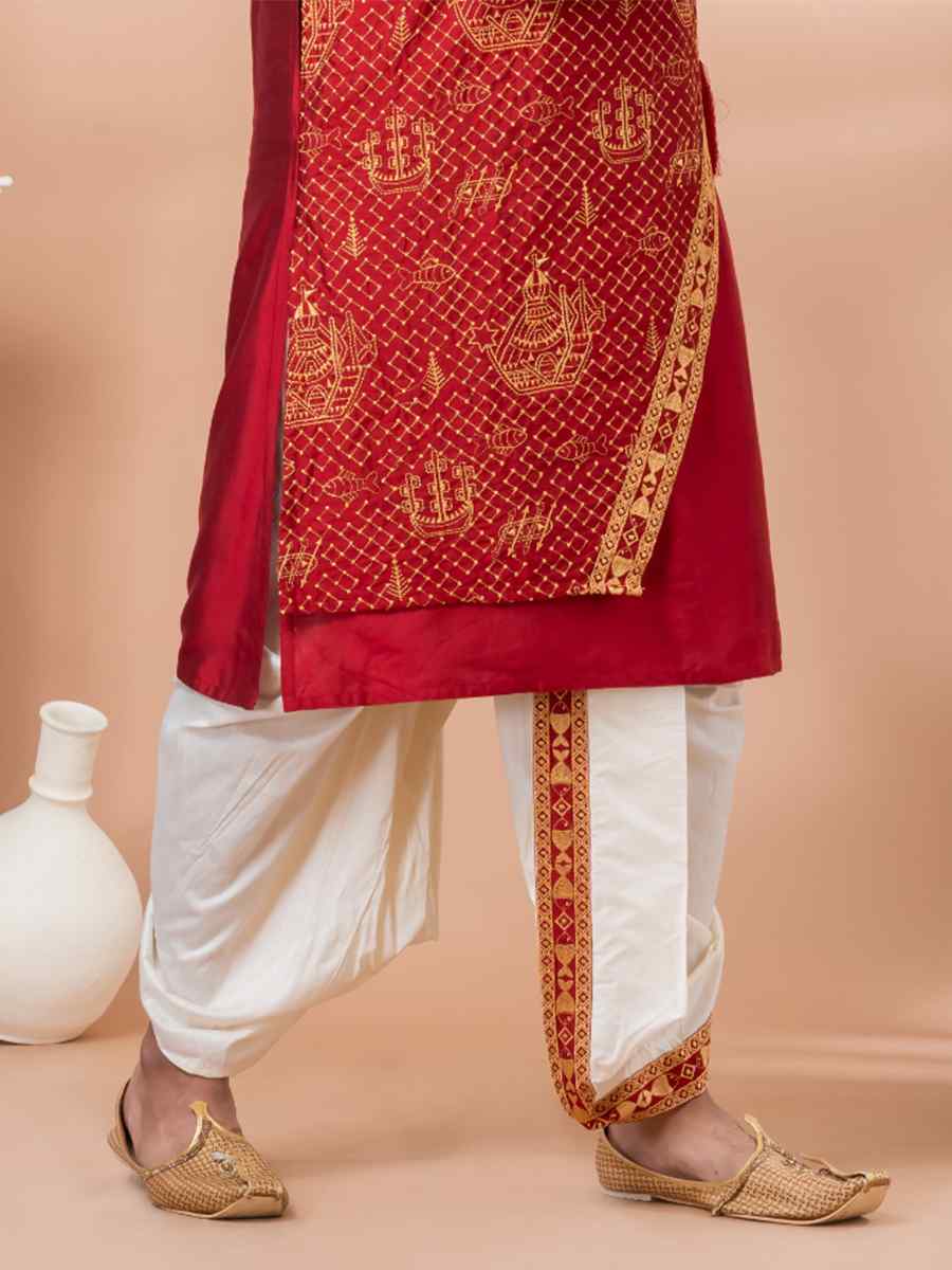 Red Viscose Woven Festival Wedding Kurta