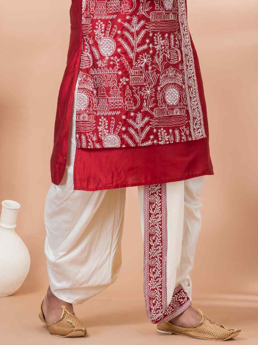 Red Viscose Woven Festival Wedding Kurta