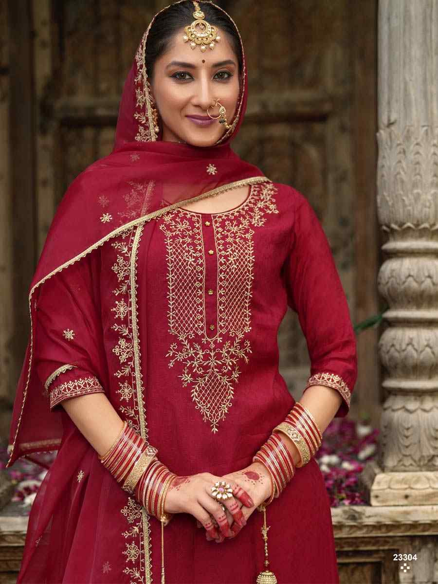 Red Viscouse Self Jacquard Embroidered Festival Mehendi Ready Doti Pant Salwar Kameez