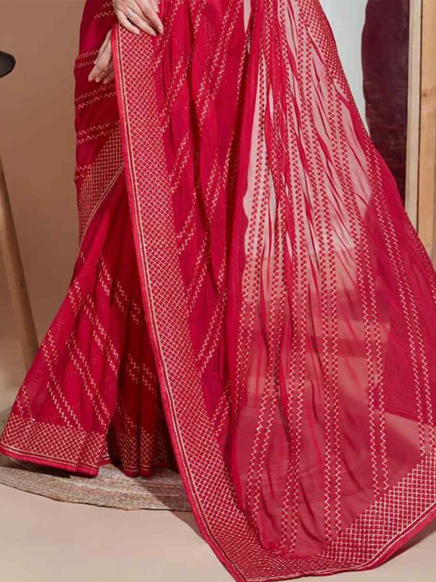 Red Zomato Silk Handwoven Festival Casual Heavy Border Saree