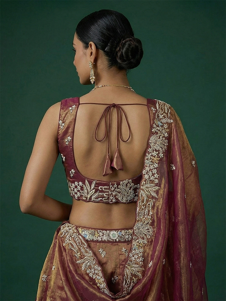Reust Tissue Embroidery Wedding Reception Party Festival Heavy Border Lehenga Choli