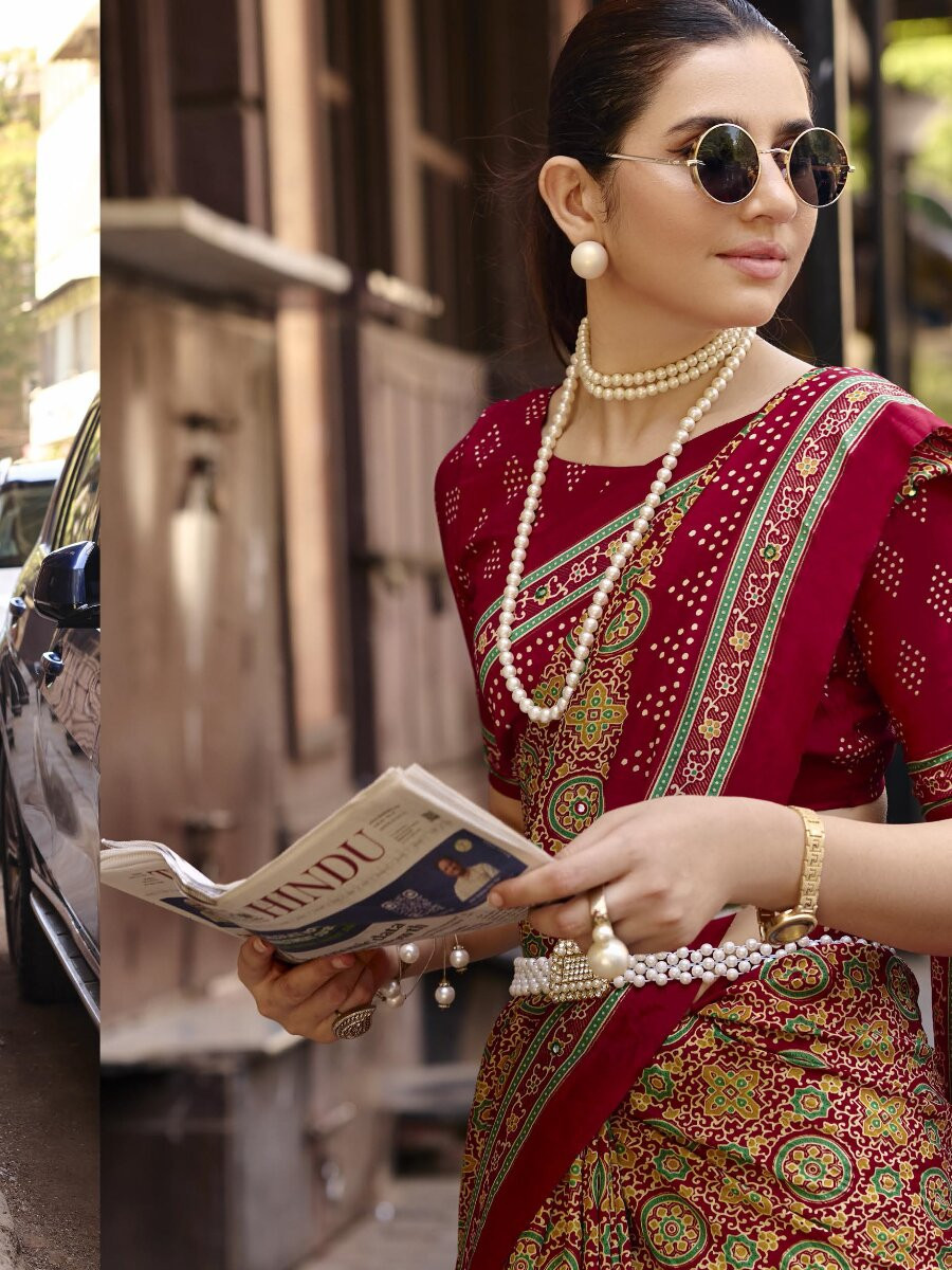 Rich Maroon Silk Printed Wedding Reception Party Festival Casual Heavy Border Sarees