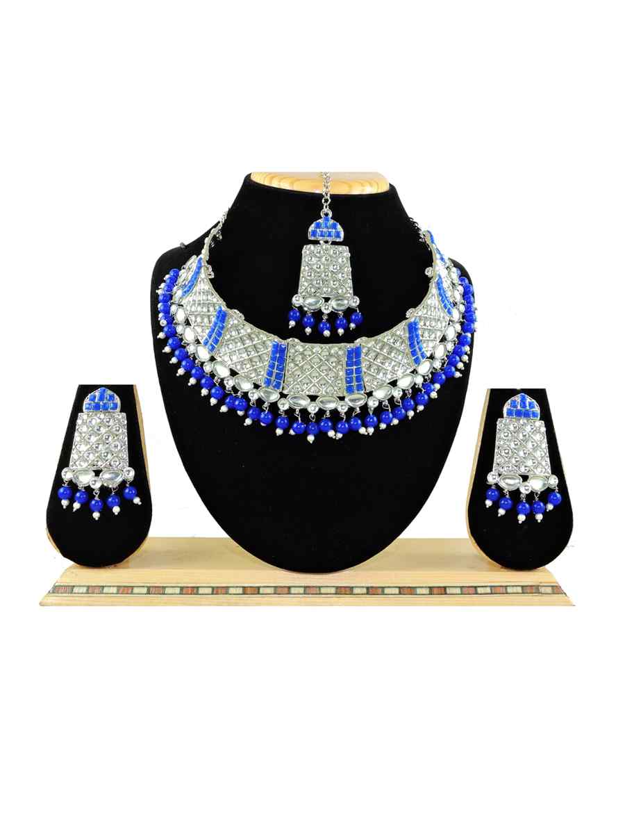 Rose Blue Alloy Festival Wear Diamonds Necklace