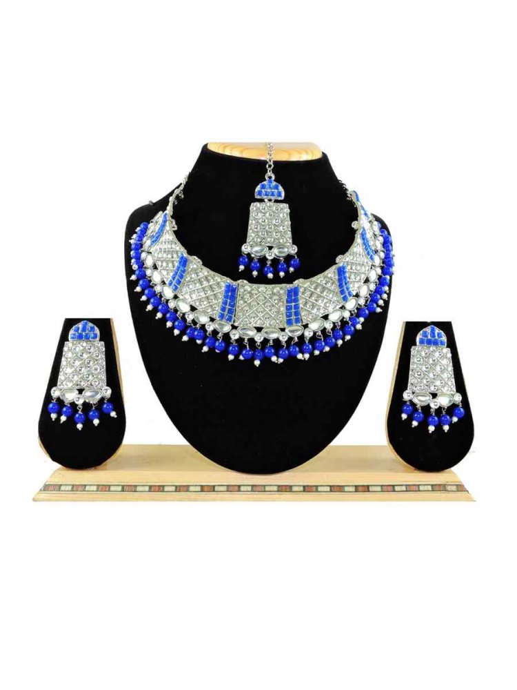 Rose Blue Alloy Festival Wear Diamonds Necklace