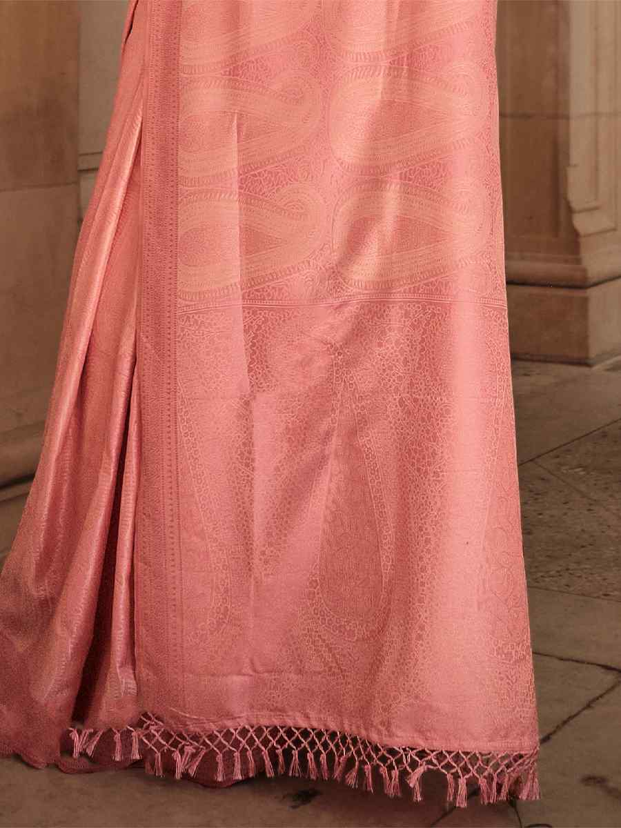 Rose Bud Pink Satin Silk Handwoven Party Festival Classic Style Saree