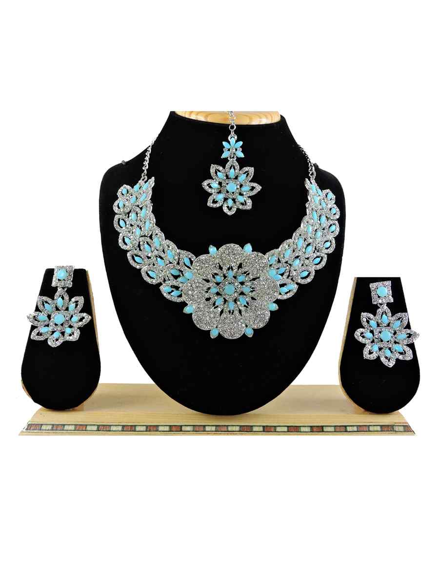 Rose Firozi Alloy Festival Wear Diamonds Necklace