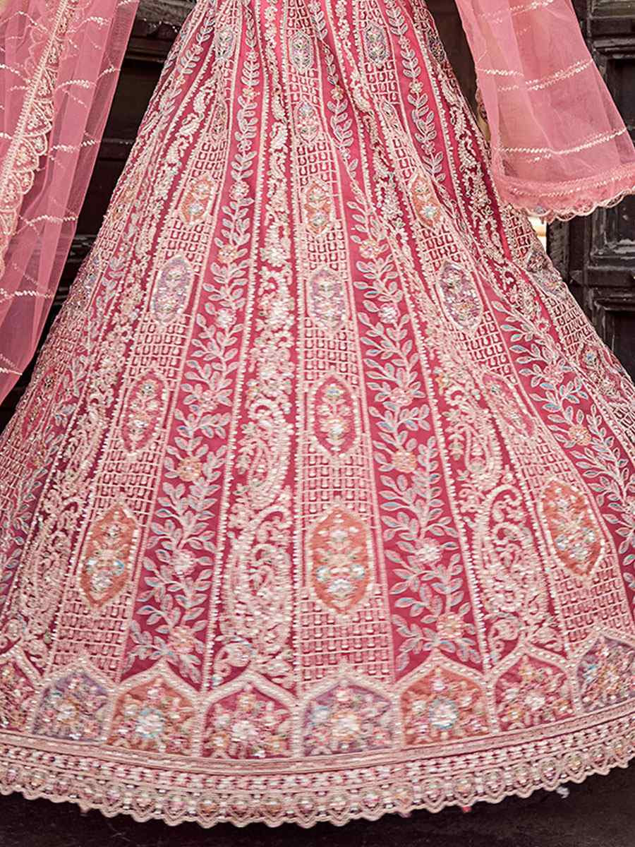 Rose Gold Net Embroidered Wedding Reception Festival Heavy Border Lehenga Choli