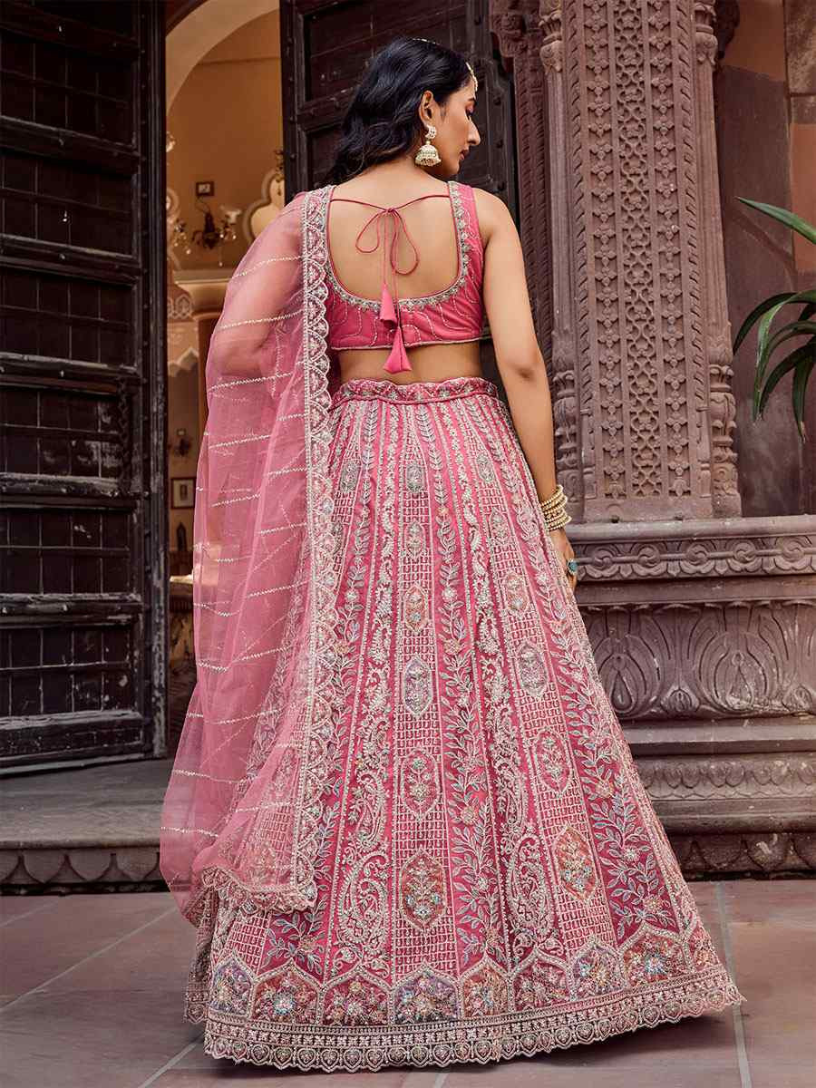 Rose Gold Net Embroidered Wedding Reception Festival Heavy Border Lehenga Choli