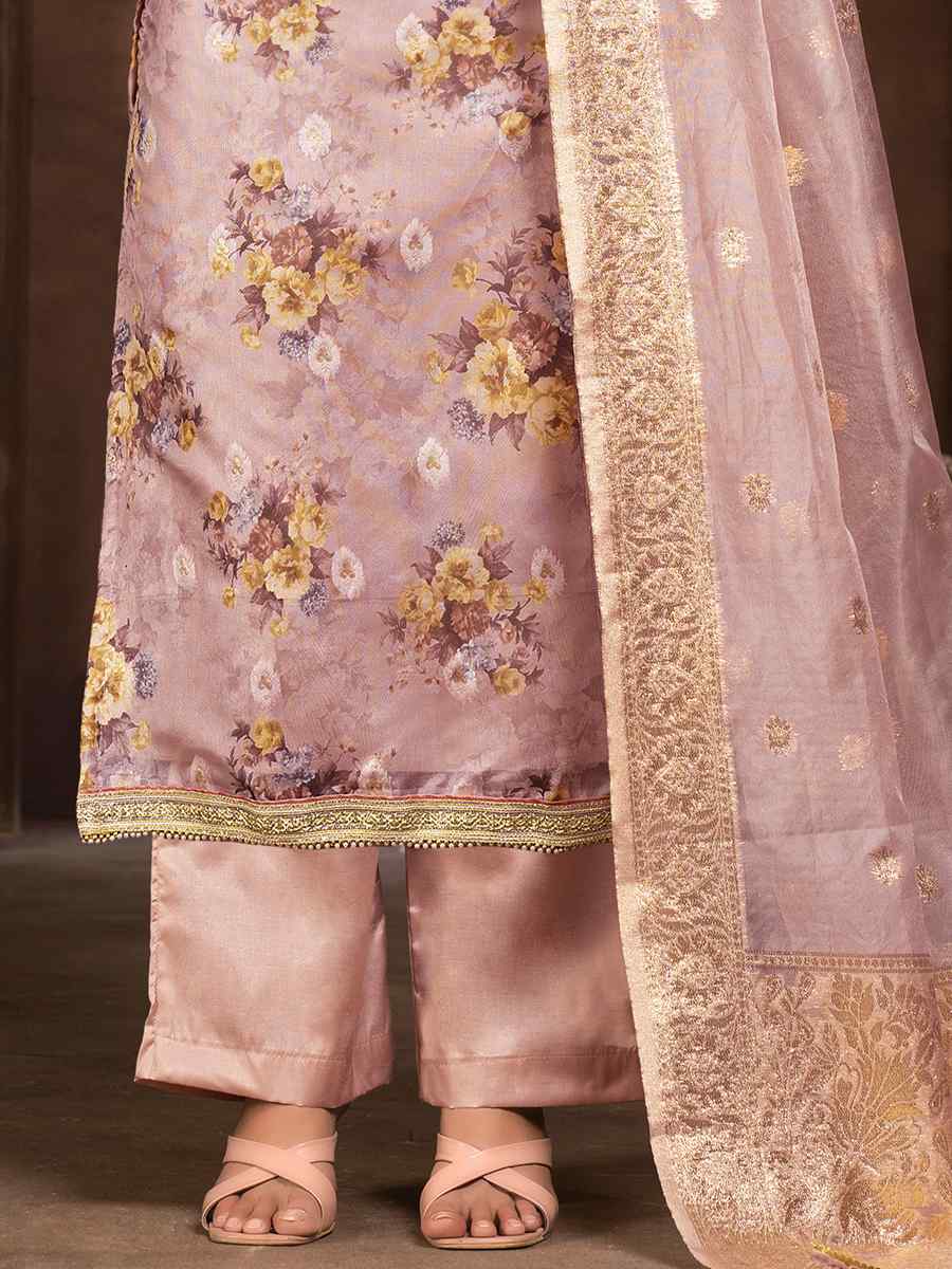 Rose Gold Organza Embroidered Casual Festival Pant Salwar Kameez